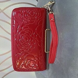 Red Floral Embossed Wristlet wallet